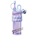 720ml Light Purple Lavender Blue Two-tone Braided Wristband Straw Cup with Cartoon Pendant & Portable Carry Loop